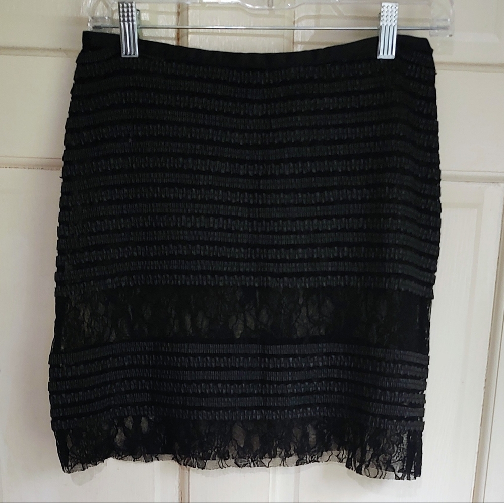 Cynthia Rowley Black Textured Lace Trim Mini Skirt